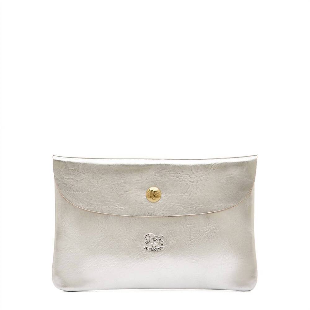 NEW IL BISONTE women's envelope with button clutch bag in silver